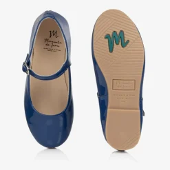 Girls Blue Patent Leather Ballerina Pumps