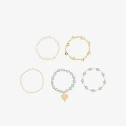 Girls Blue Pearl Bracelets (5 Pack)