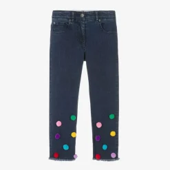 Girls Blue Pom-Pom Denim Jeans