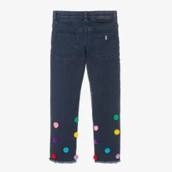 Girls Blue Pom-Pom Denim Jeans