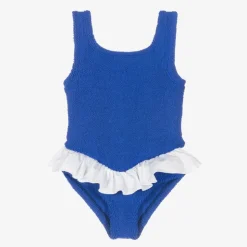 Girls Blue Ruffle Crinkle Swimsuit