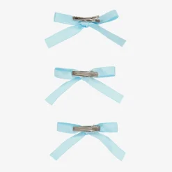 Girls Blue Satin Bow Hair Clips (3 Pack)