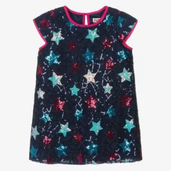Girls Blue Sequin Star Tulle Dress