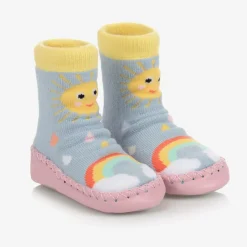 Girls Blue Sun Slipper Socks