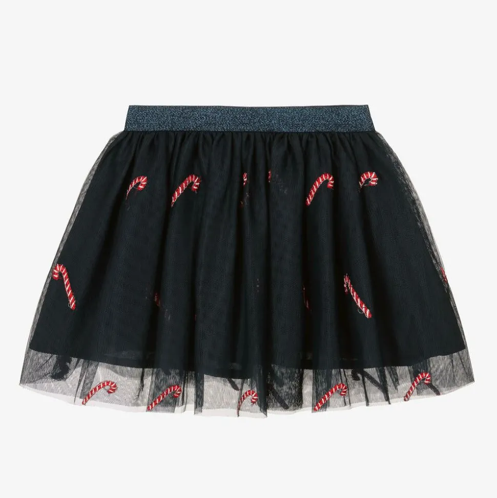 Girls Blue Tulle Candy Cane Skirt
