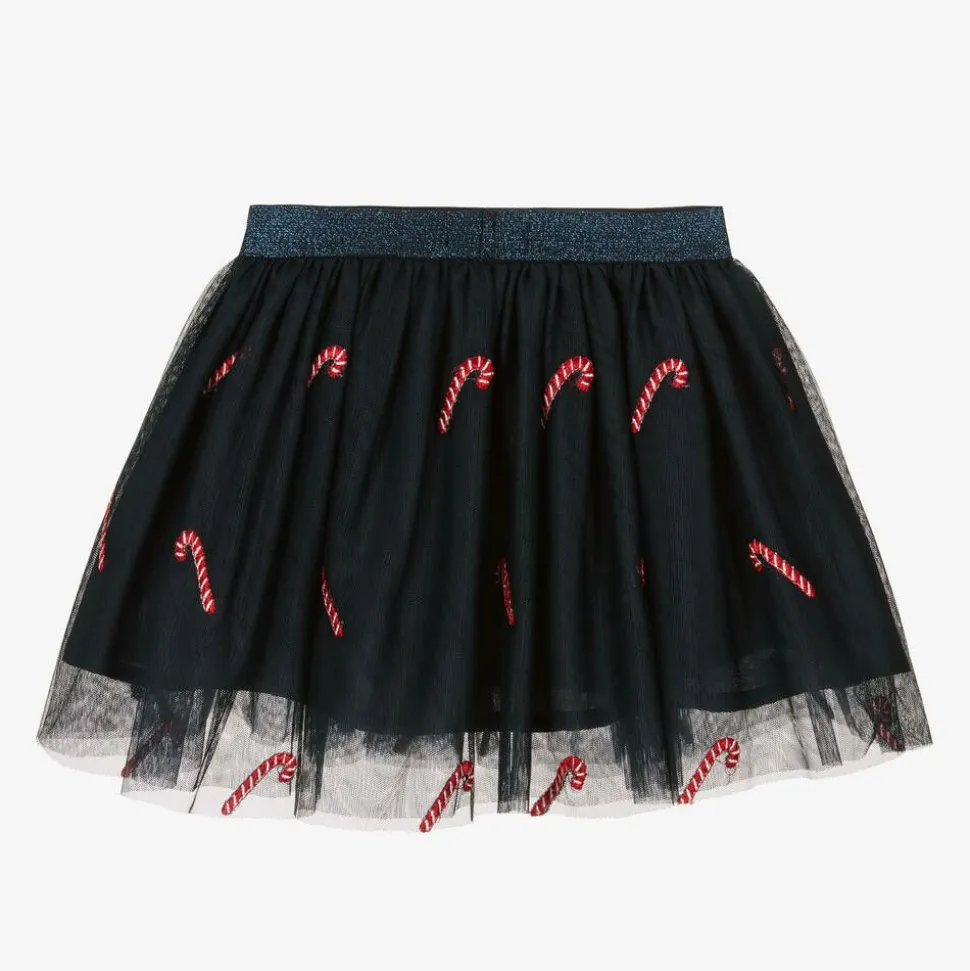 Girls Blue Tulle Candy Cane Skirt