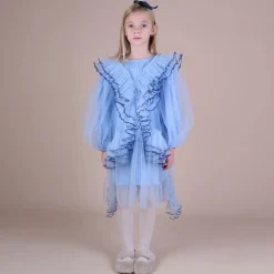 Girls Blue Tulle Ruffle Dress