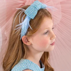 Girls Blue Tweed & Sequin Bow Hairband
