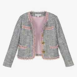 Girls Blue Tweed Skirt Set