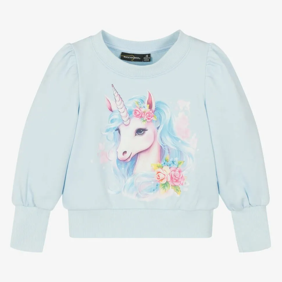 Girls Blue Unicorn Cotton Sweatshirt