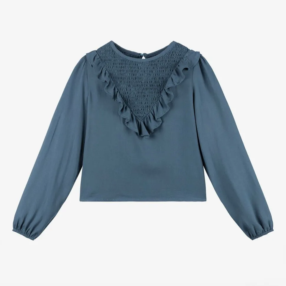 Girls Blue Viscose Frill Blouse