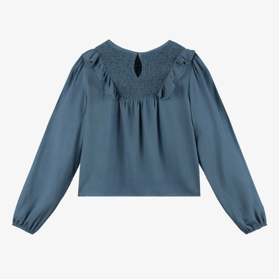 Girls Blue Viscose Frill Blouse