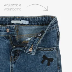 Girls Blue Wide Leg Bow Jeans