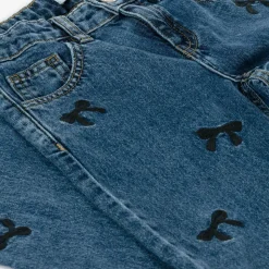 Girls Blue Wide Leg Bow Jeans
