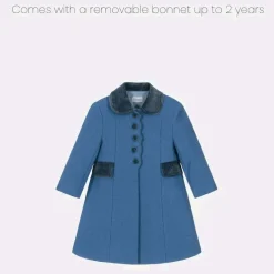 Girls Blue Wool & Velvet Coat