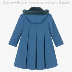 Girls Blue Wool & Velvet Coat