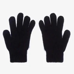 Girls Blue Wool Knit Pom-Pom Gloves