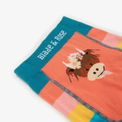 Girls Bonnie Highland Cow Striped Leggings