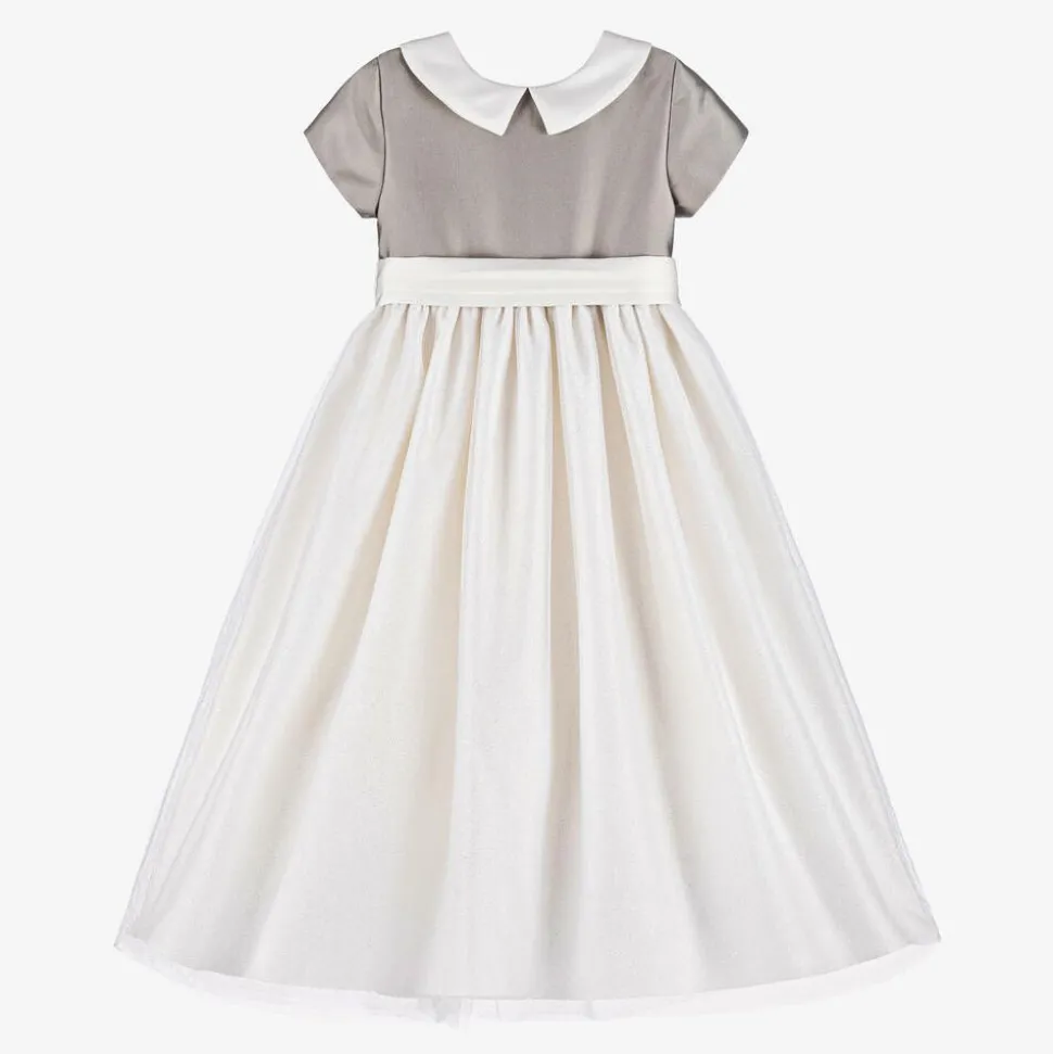 Girls Bronze Satin & Ivory Tulle Dress