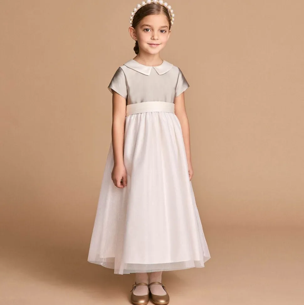 Girls Bronze Satin & Ivory Tulle Dress