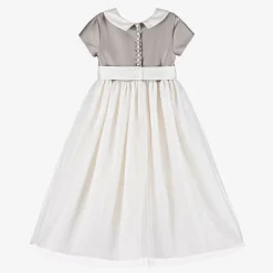 Girls Bronze Satin & Ivory Tulle Dress