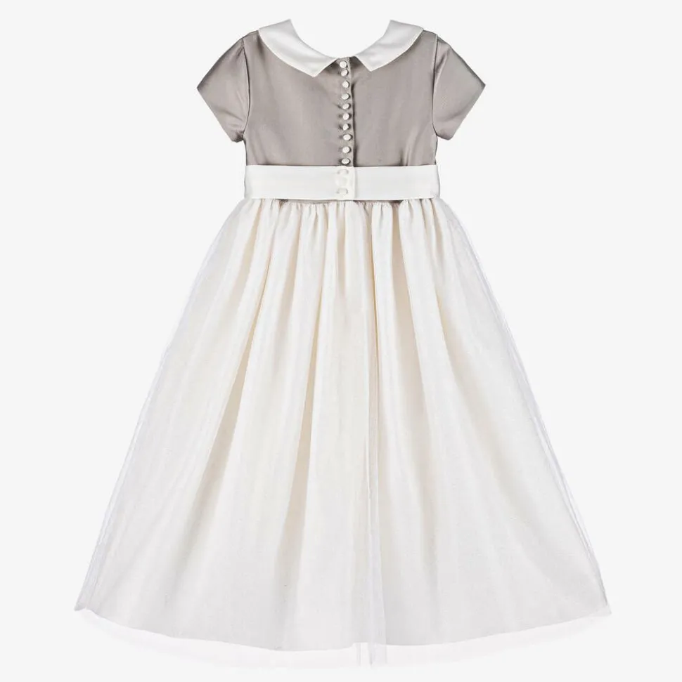 Girls Bronze Satin & Ivory Tulle Dress