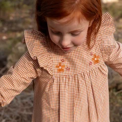 Girls Brown Check Cotton Dress Set