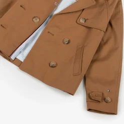 Girls Brown Cotton Double Breasted Jacket