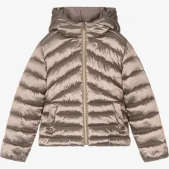 Girls Brown Metallic Puffer Jacket