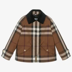 Girls Brown Oversized Check Jacket