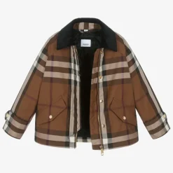 Girls Brown Oversized Check Jacket