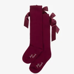 Girls Burgundy Red Cotton Bow Socks