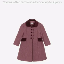 Girls Burgundy Red Wool & Velvet Coat