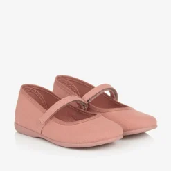 Girls Coral Pink Canvas Bar Shoes