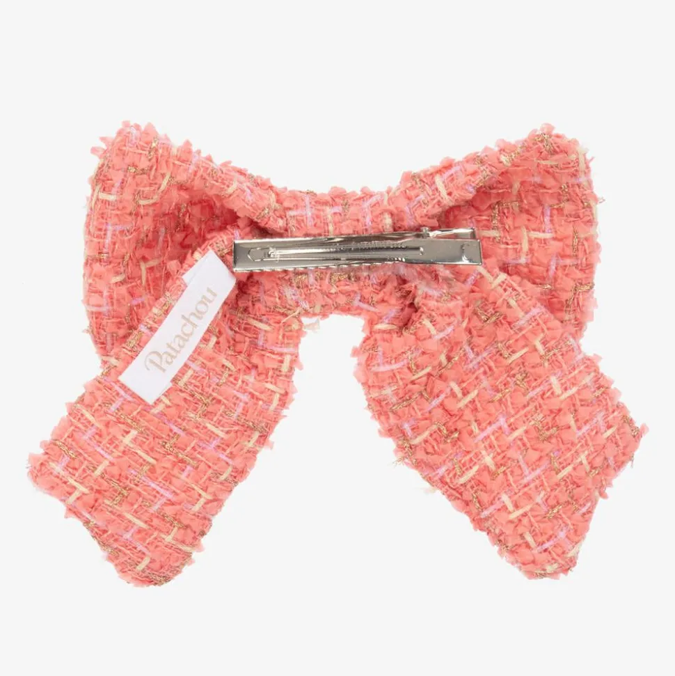 Girls Coral Pink Tweed Bow Hair Clip (14cm)