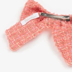 Girls Coral Pink Tweed Bow Hair Clip (14cm)
