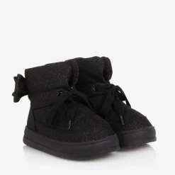 Girls Glittery Black Quilted Boots