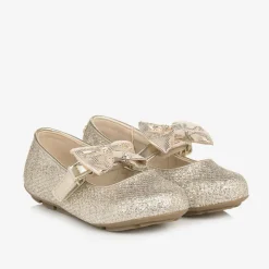 Girls Glittery Gold Bow Ballet Pumps