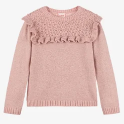 Girls Glittery Pink Cotton Knit Sweater