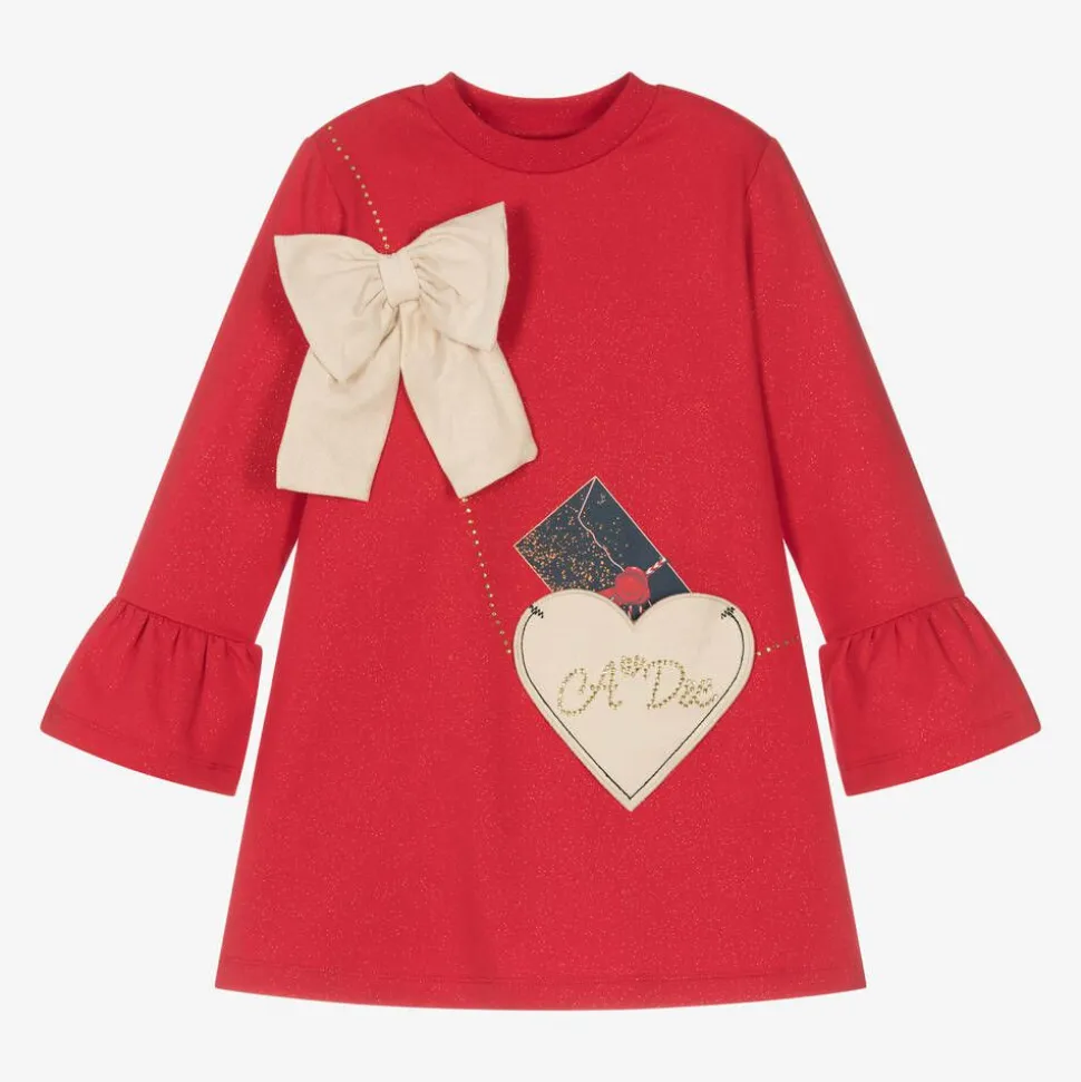 Girls Glittery Red Cotton Handbag Dress