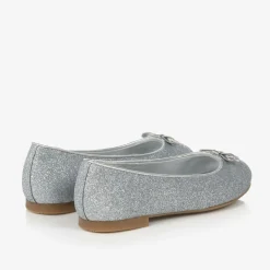 Girls Glittery Silver Leather DG Pumps