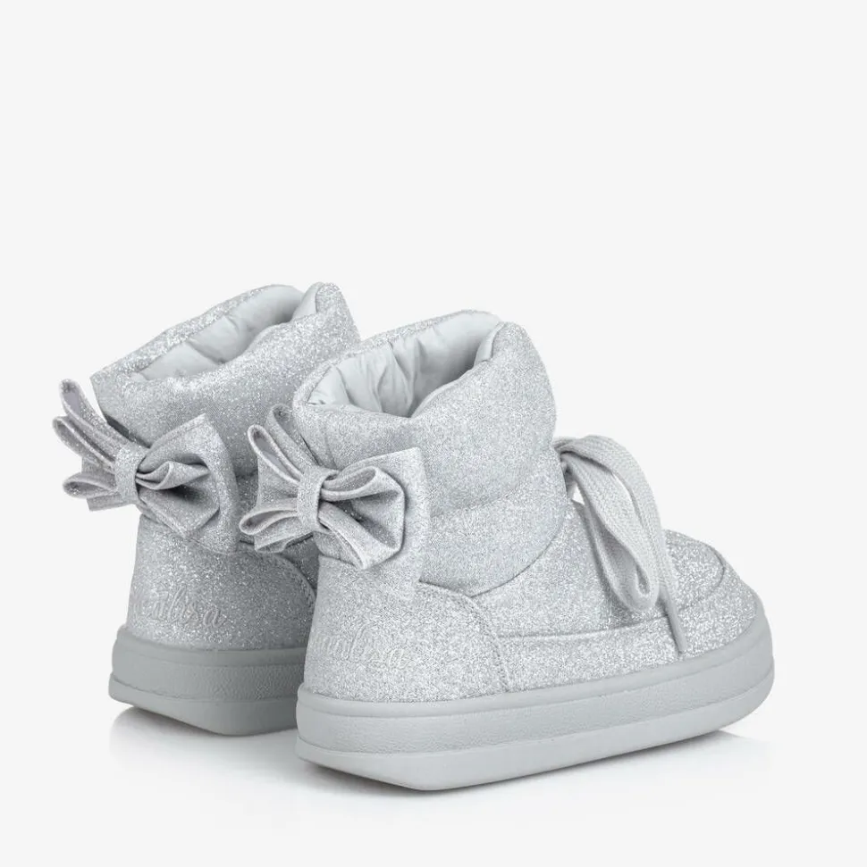 Girls Glittery Silver Quilted Boots
