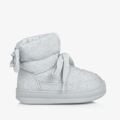 Girls Glittery Silver Quilted Boots