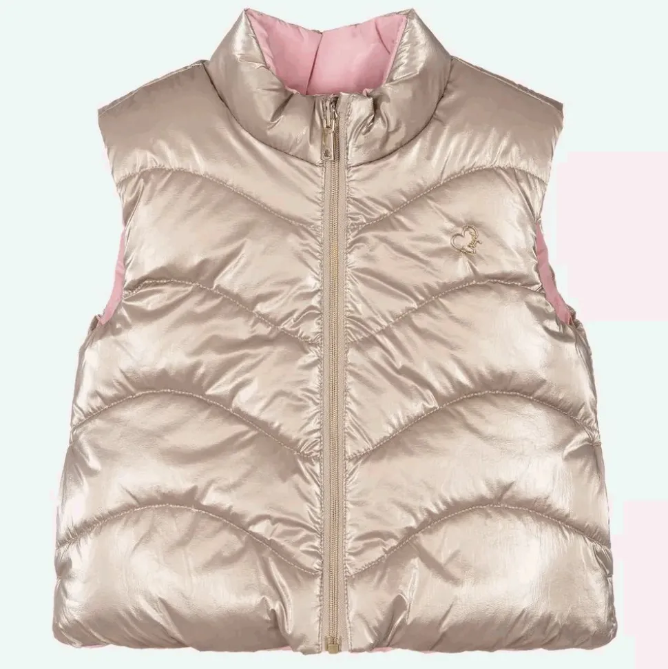 Girls Gold & Pink Reversible Gilet