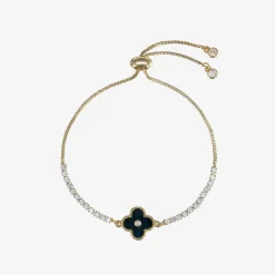 Girls Gold & Black Clover Bracelet