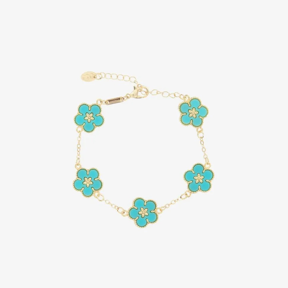 Girls Gold & Blue Flower Bracelet