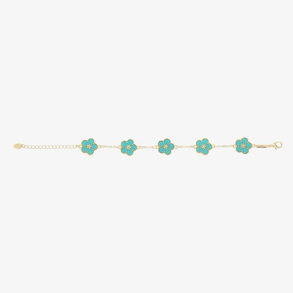 Girls Gold & Blue Flower Bracelet