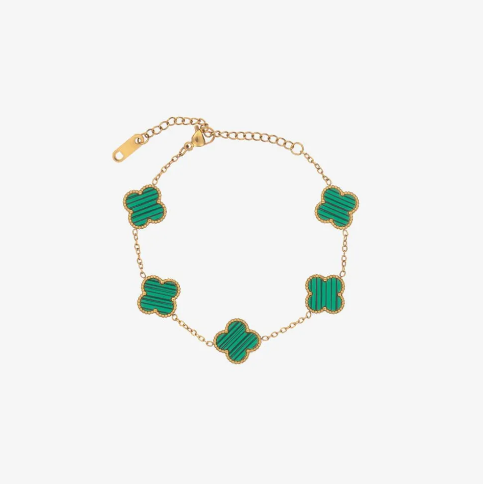 Girls Gold & Green Clover Bracelet