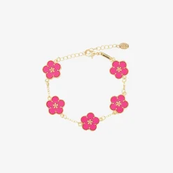 Girls Gold & Pink Flower Bracelet
