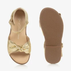 Girls Gold Bow Leather Sandals